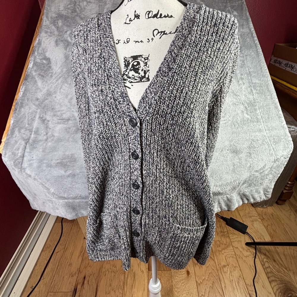 Polo Ralph Lauren Cardigan Womens XL Navy Blue Linen‎ Cotton Marled Knit V-Neck
